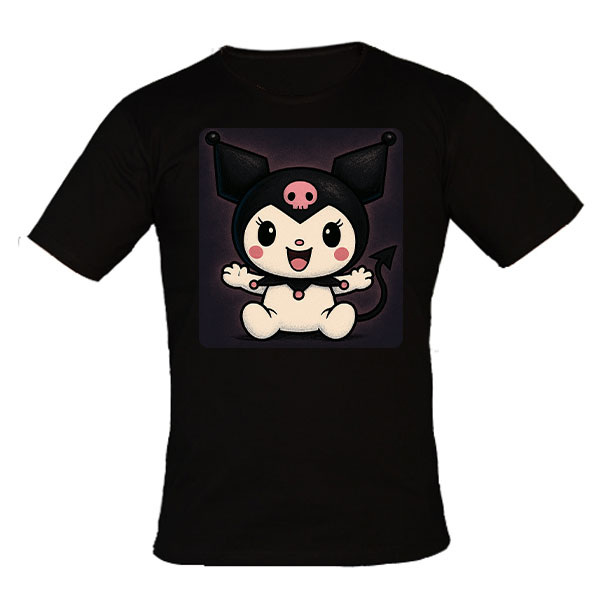 تصویر تیشرت کرومی با طراحی بامزه و رنگهای صورتی و مشکی