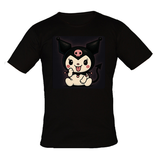 نمای نزدیک از چاپ کرومی روی تیشرت مشکی صورتی